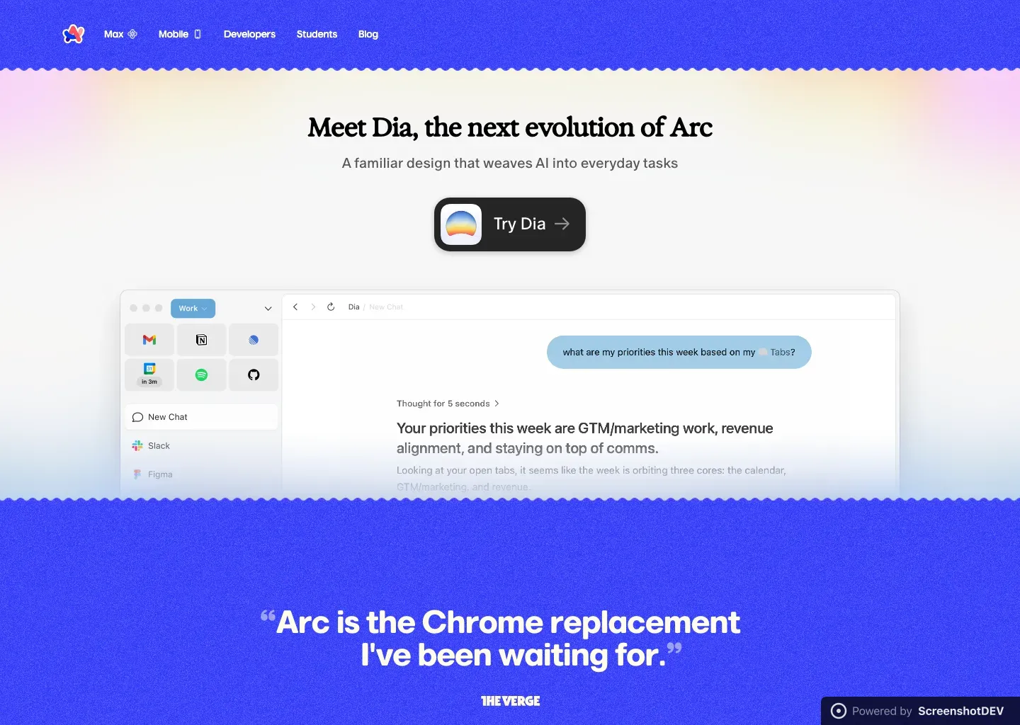 Screenshot of arc.net