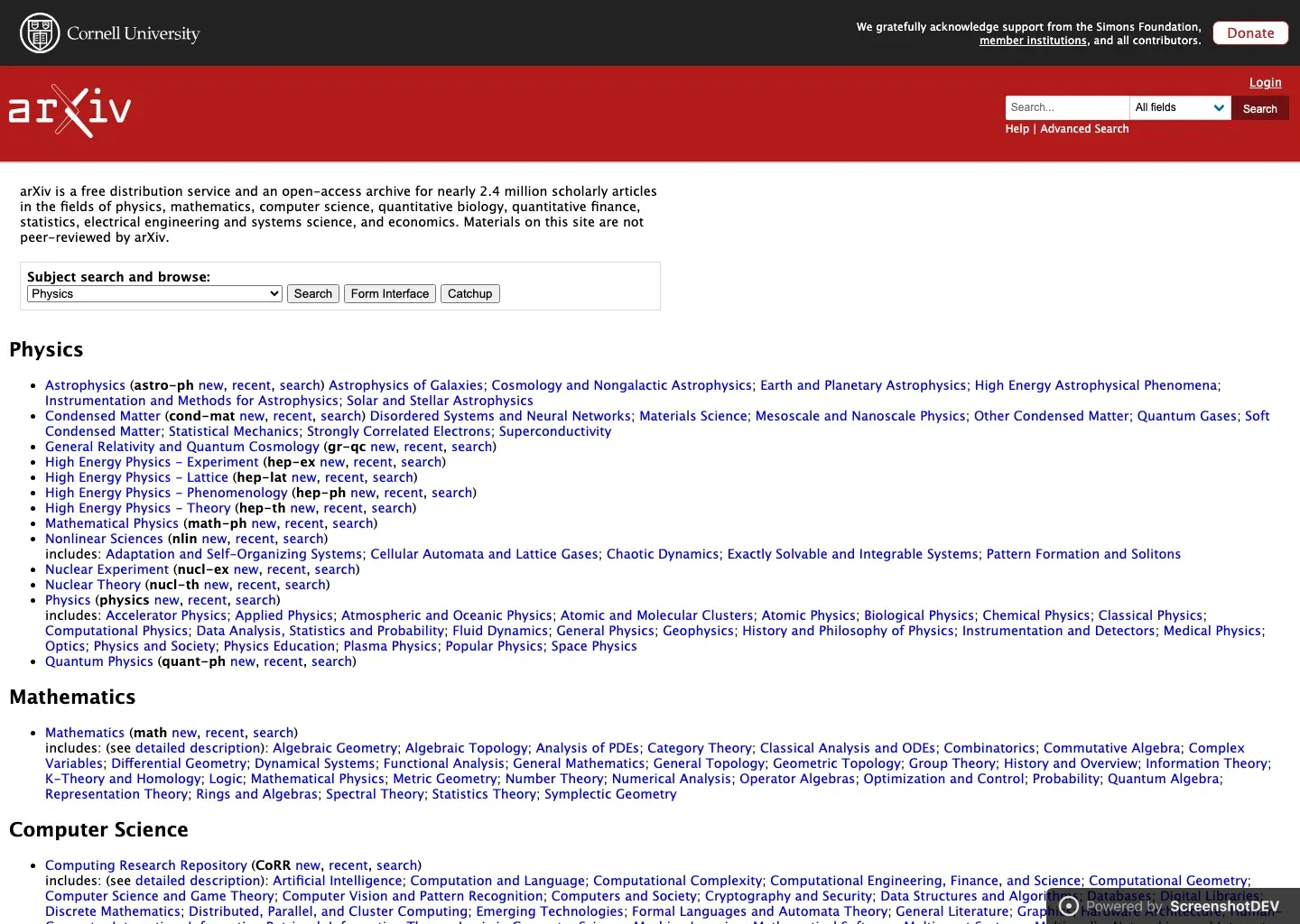 Screenshot of arxiv.org