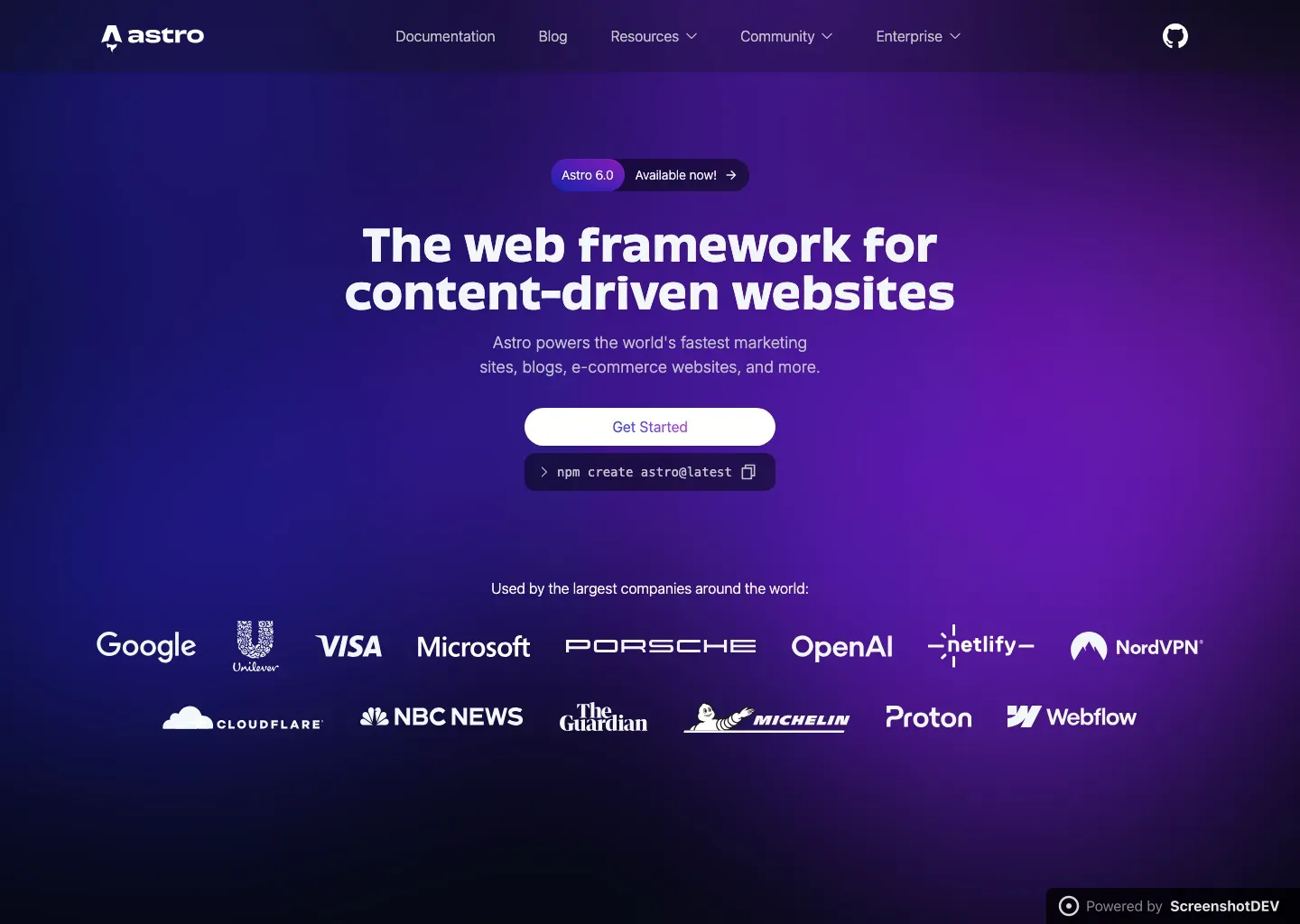 Screenshot of astro.build