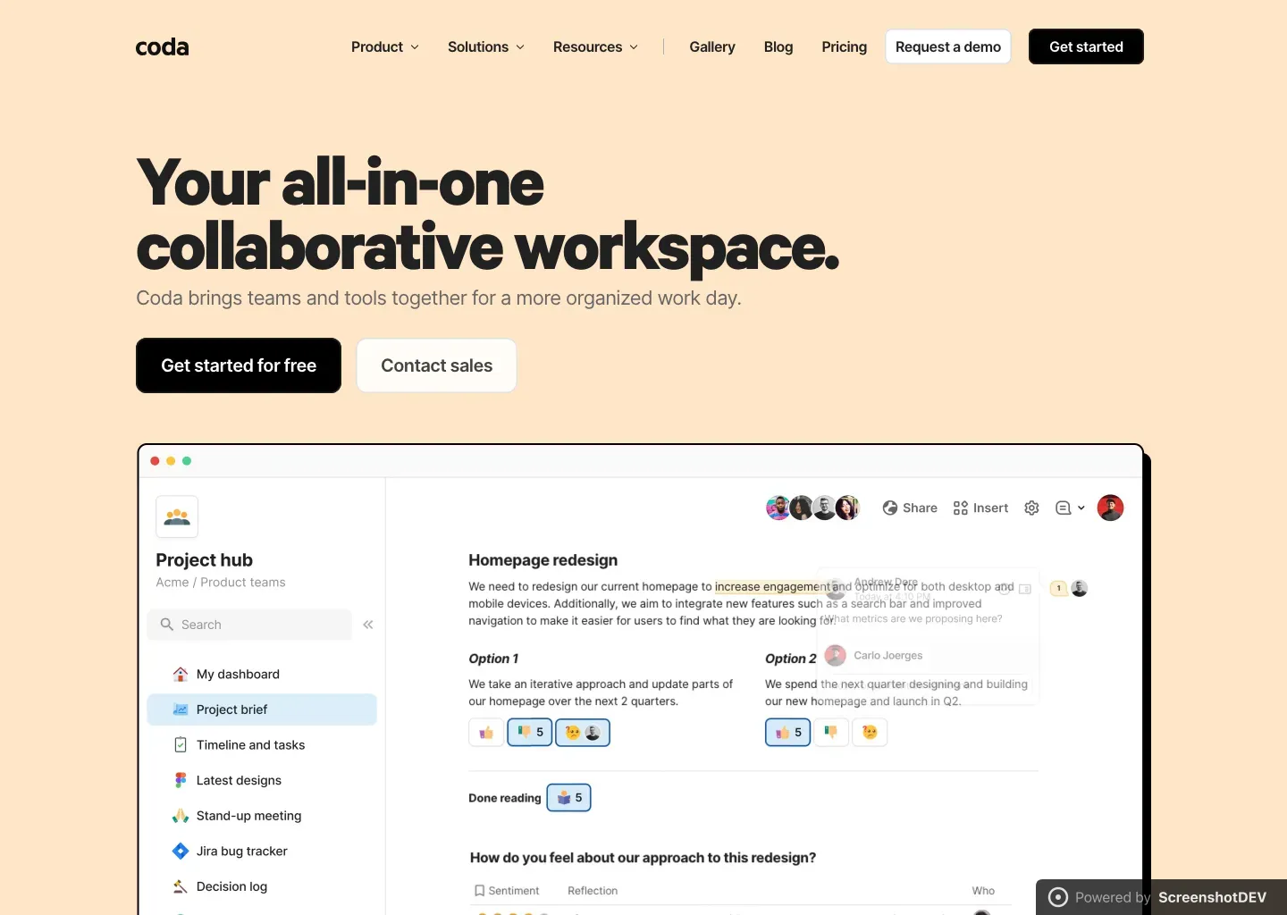 Screenshot of coda.io