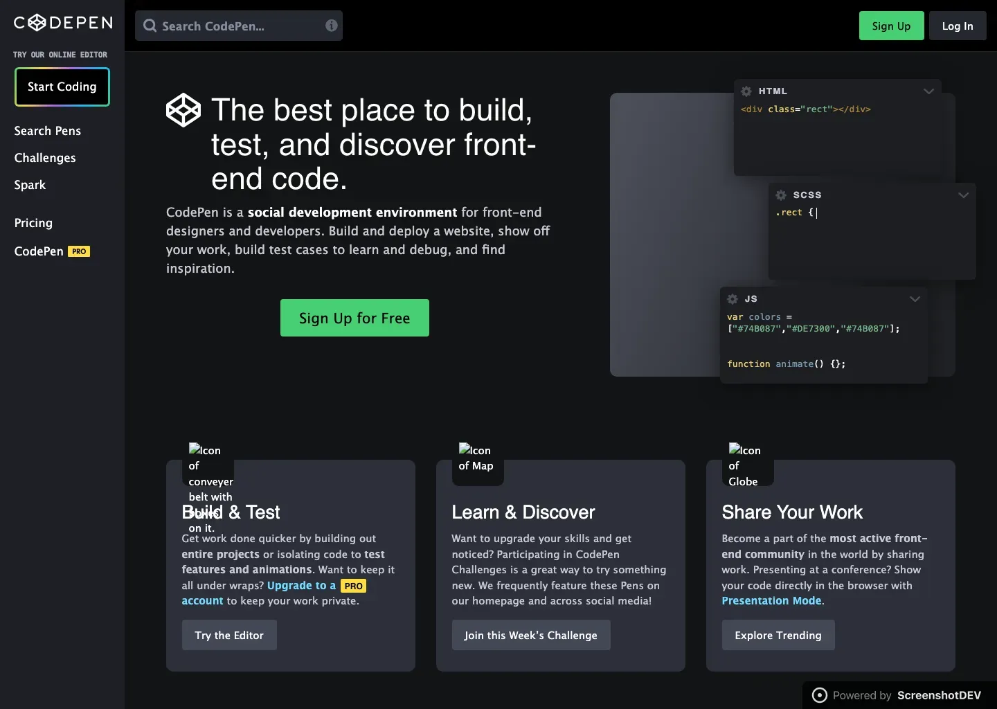 Screenshot of codepen.io