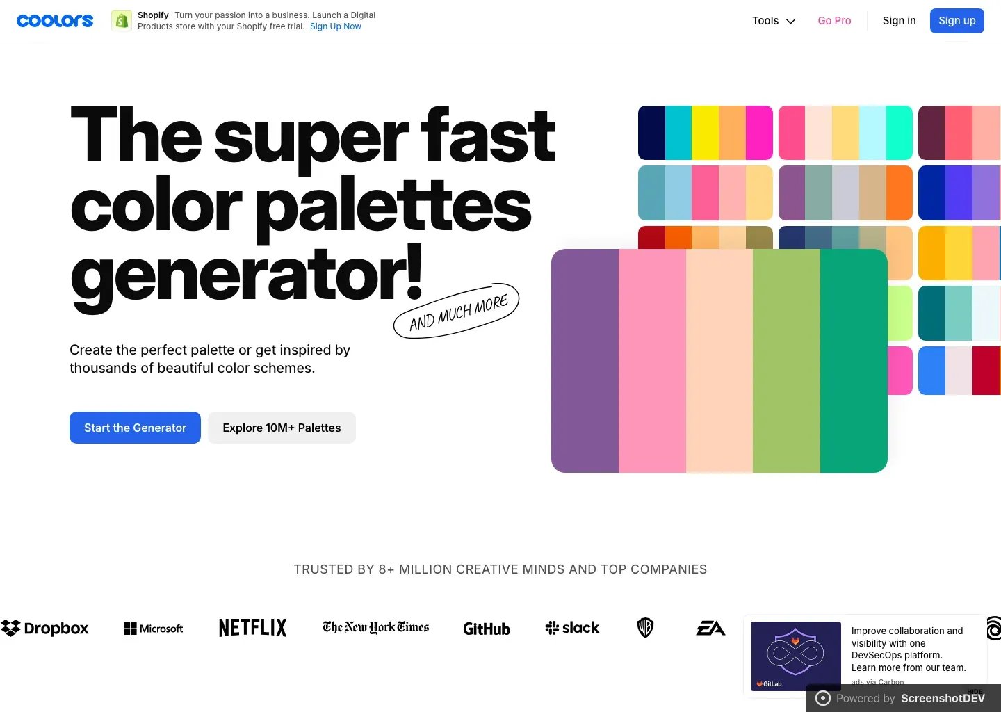 Screenshot of coolors.co
