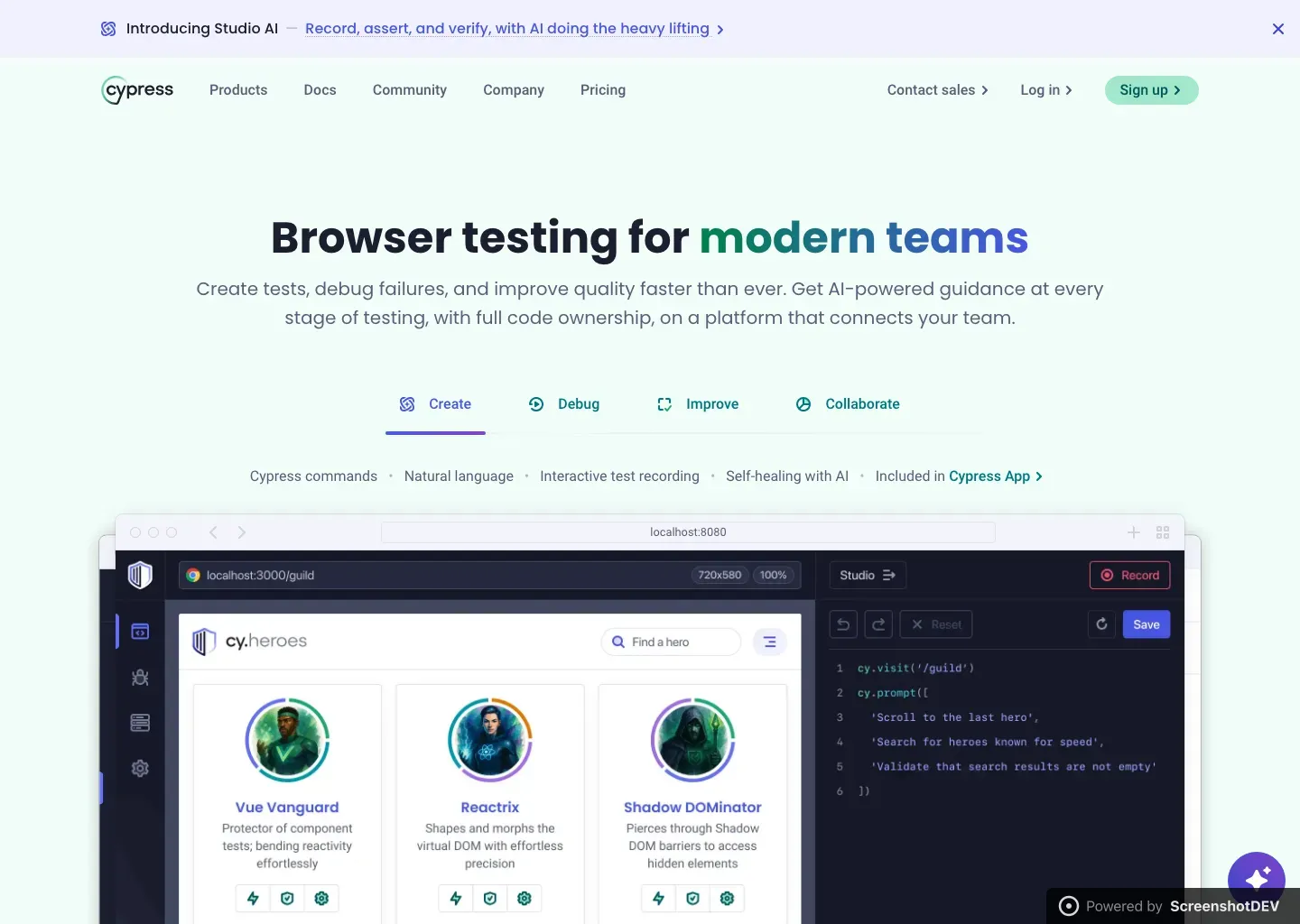 Screenshot of cypress.io