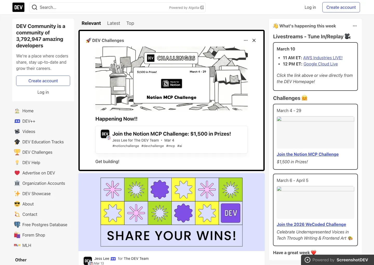 Screenshot of dev.to