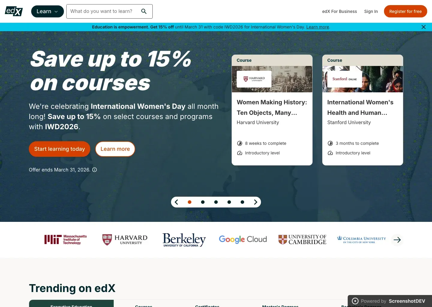 Screenshot of edx.org
