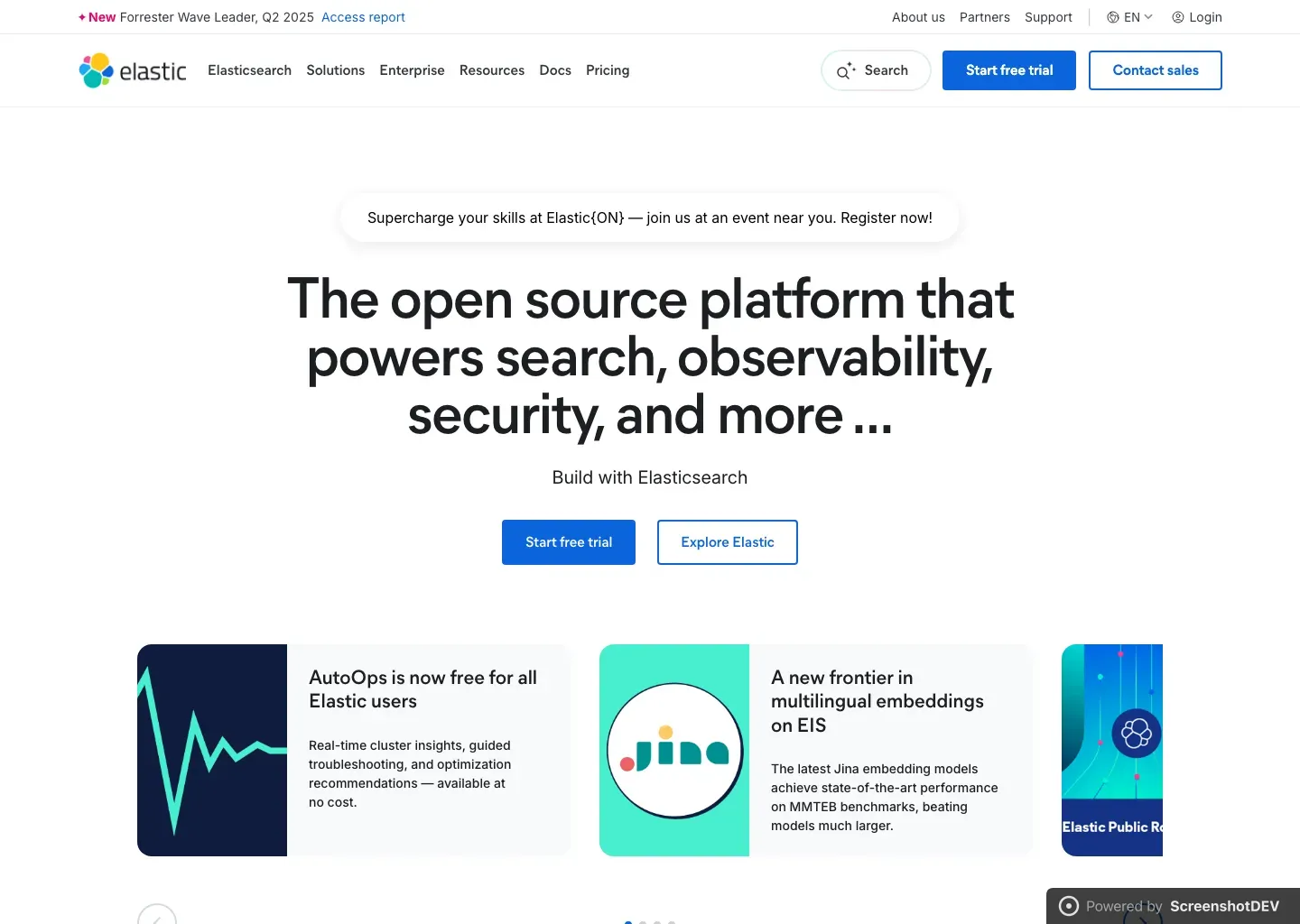 Screenshot of elastic.co