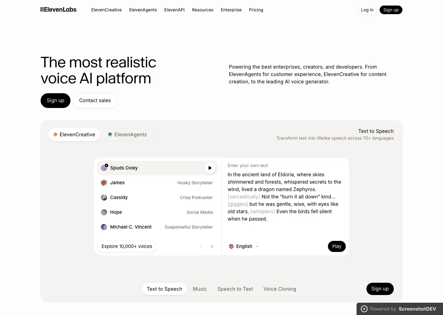 Screenshot of elevenlabs.io