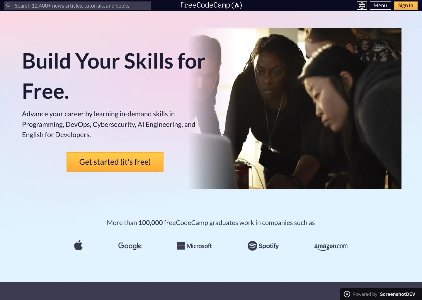 Screenshot of freecodecamp.org