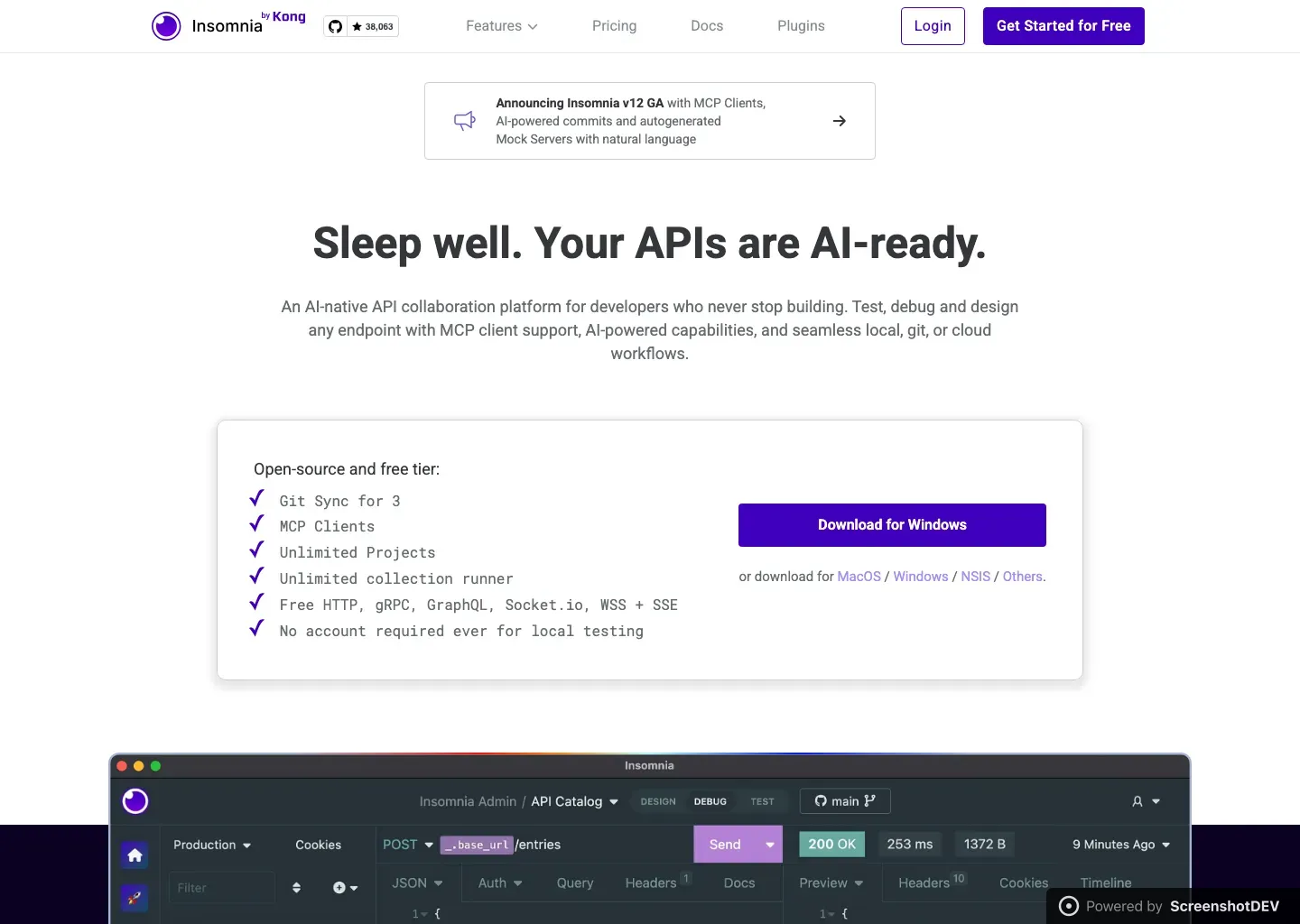 Screenshot of insomnia.rest
