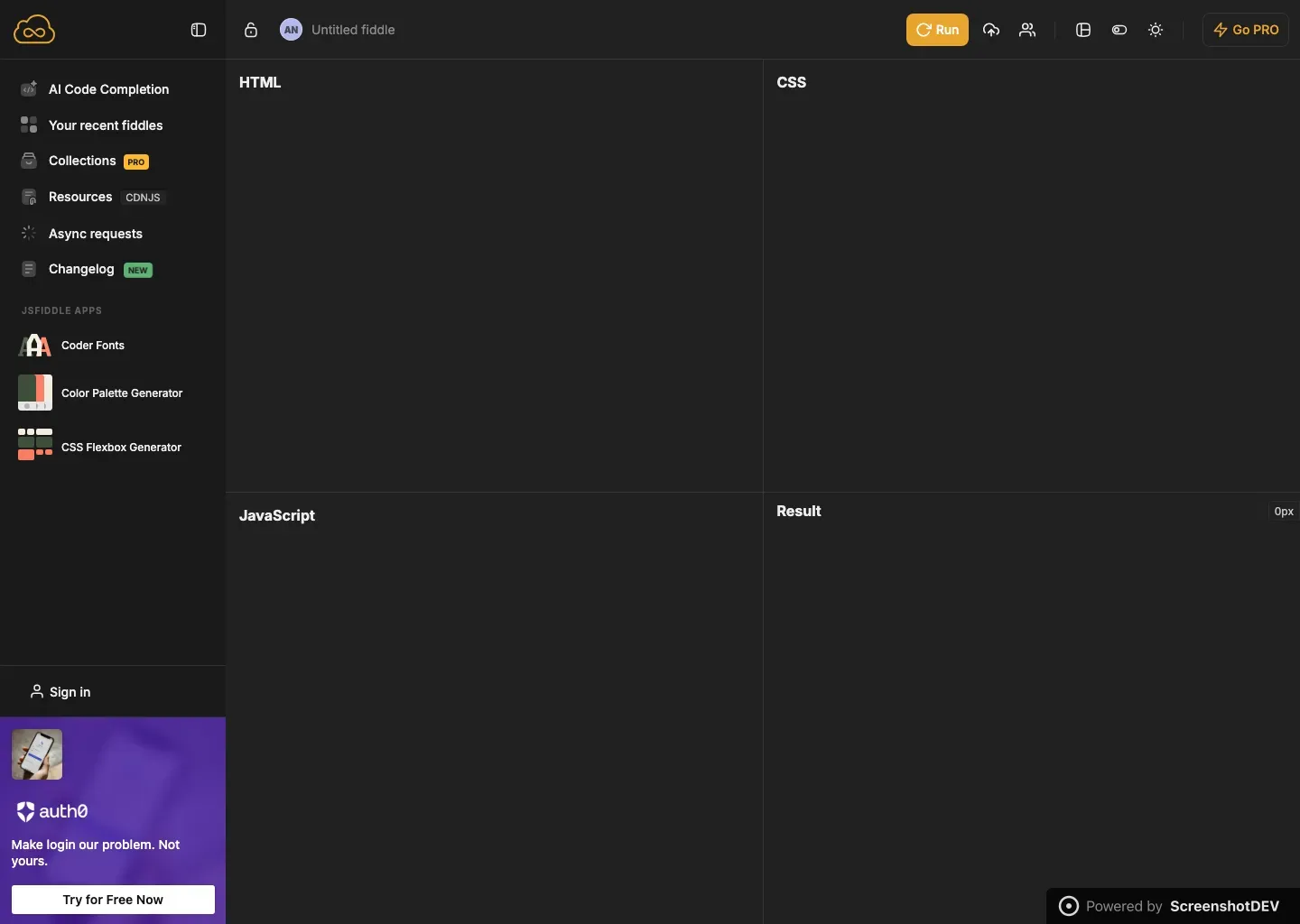 Screenshot of jsfiddle.net