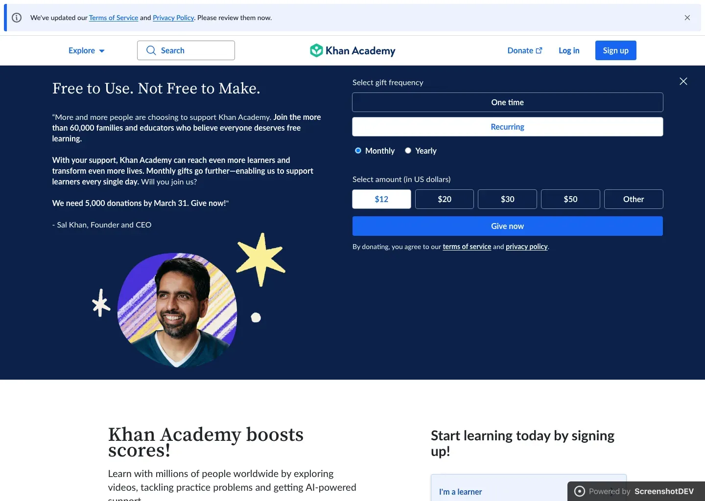 Screenshot of khanacademy.org