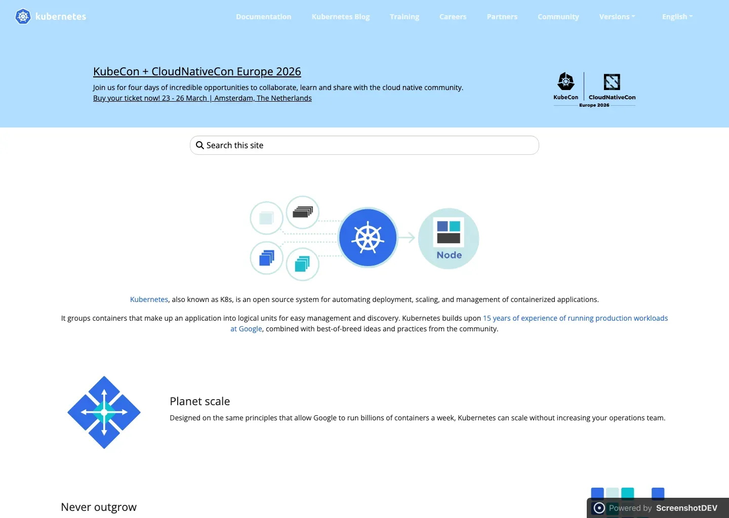 Screenshot of kubernetes.io