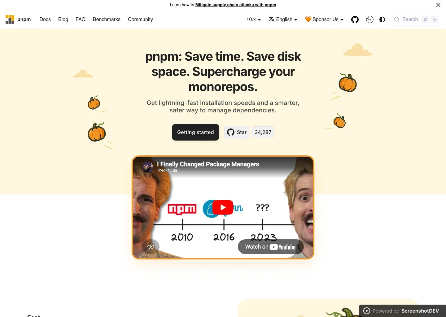 Screenshot of pnpm.io