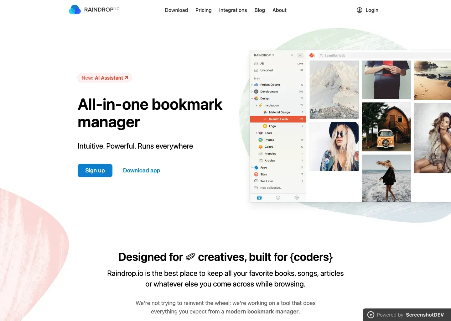 Screenshot of raindrop.io