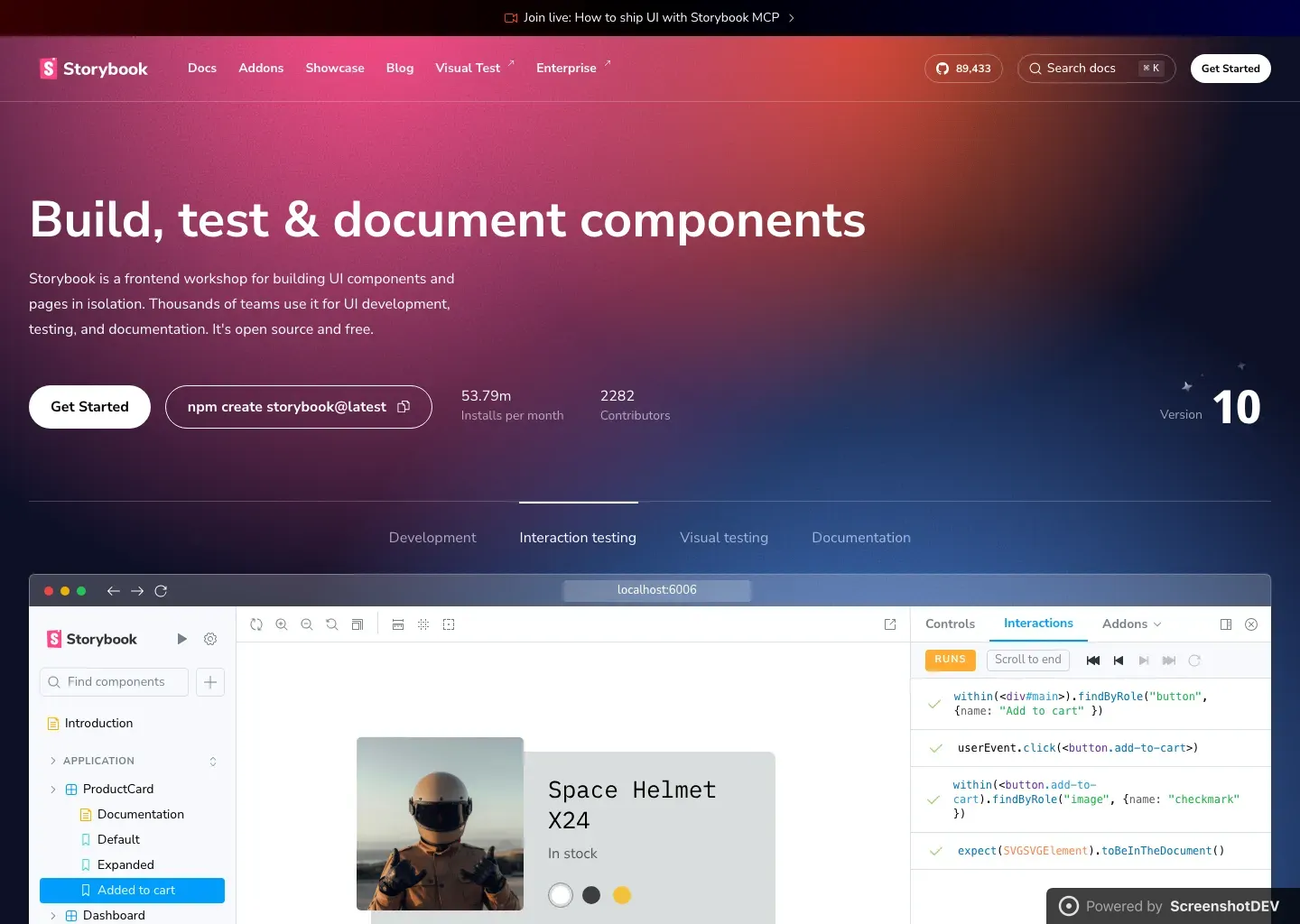 Screenshot of storybook.js.org