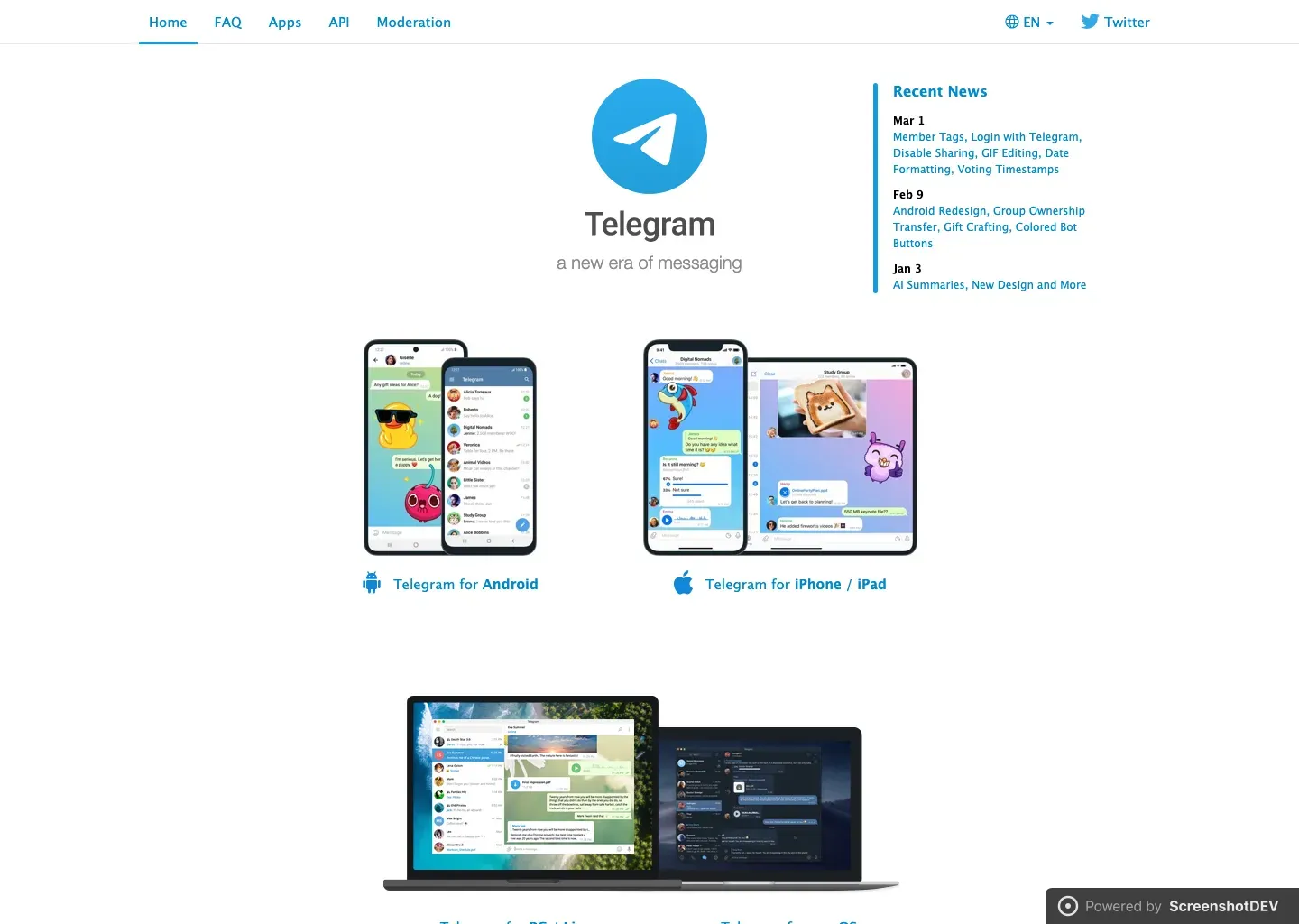 Screenshot of telegram.org