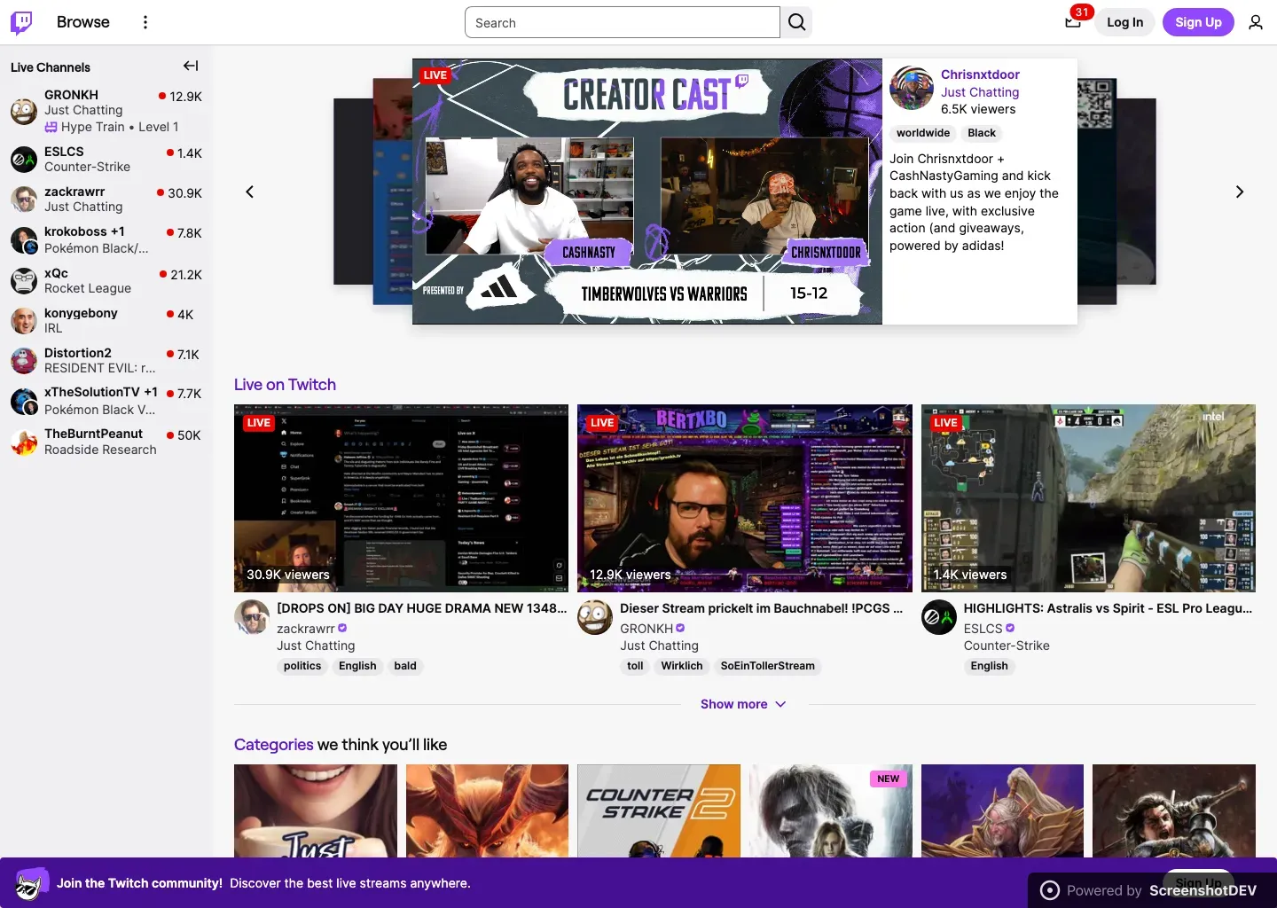 Screenshot of twitch.tv