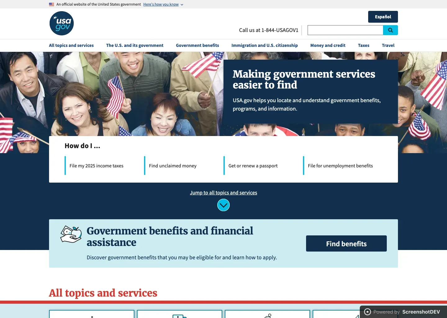 Screenshot of usa.gov