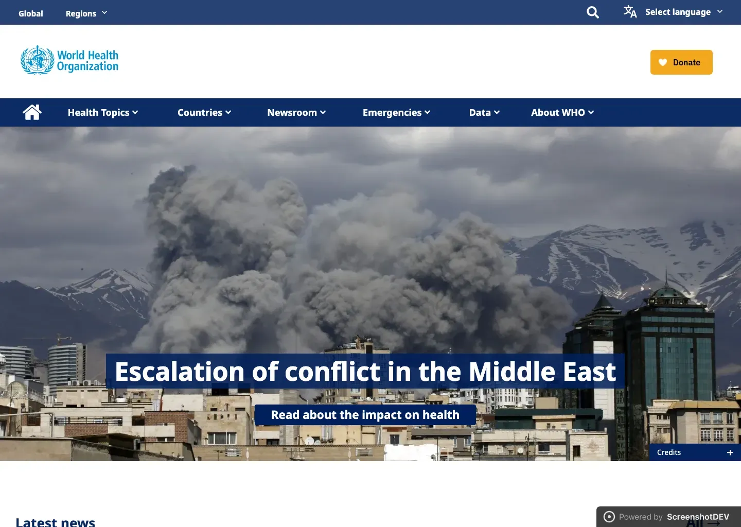 Screenshot of who.int